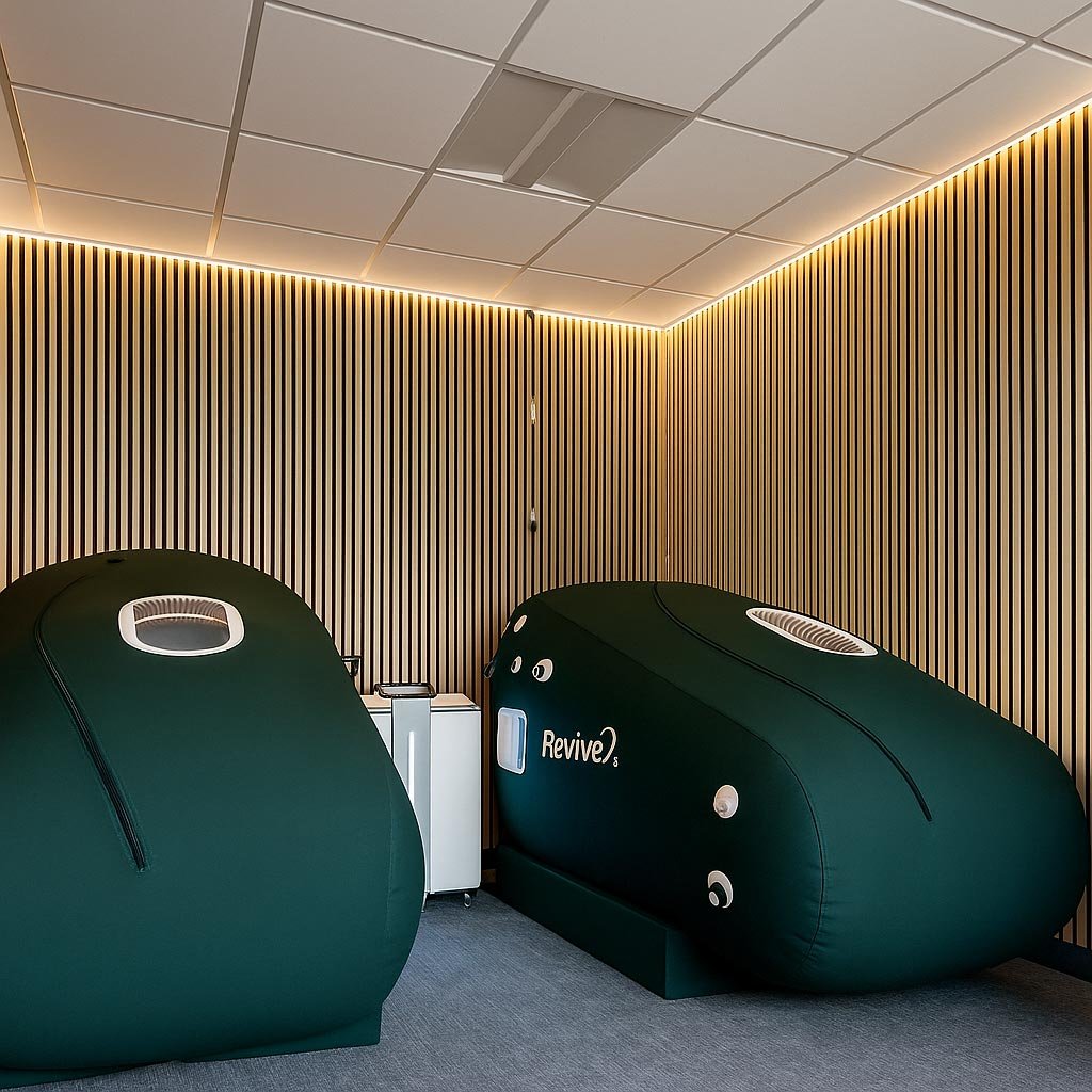 Hyperbaric oxygen therapy (HBOT) soft shell 1.5 ATA chambers inside ReviveO2 in Littlehampton