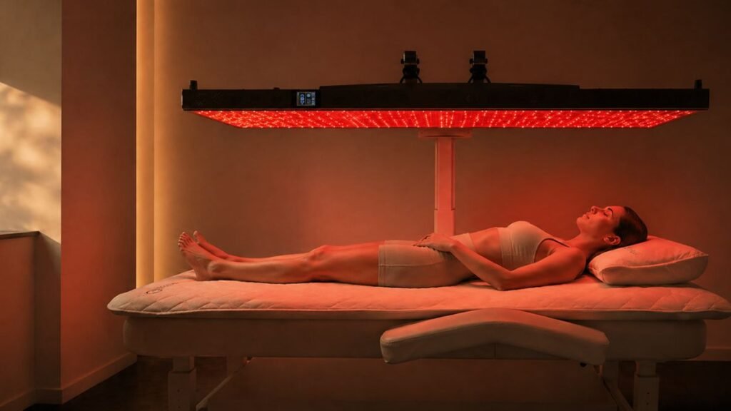 revive o2 member having a red light and pemf session at reviveo2